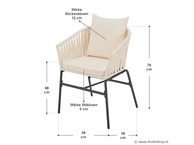 2 tuinstoelen met touwgaas - beige - incl. rug- en zitkussens - afbeelding 9 van  13