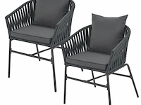 2 tuinstoelen met touwgaas - donkergrijs - incl. rug- en zitkussens - afbeelding 1 van  13