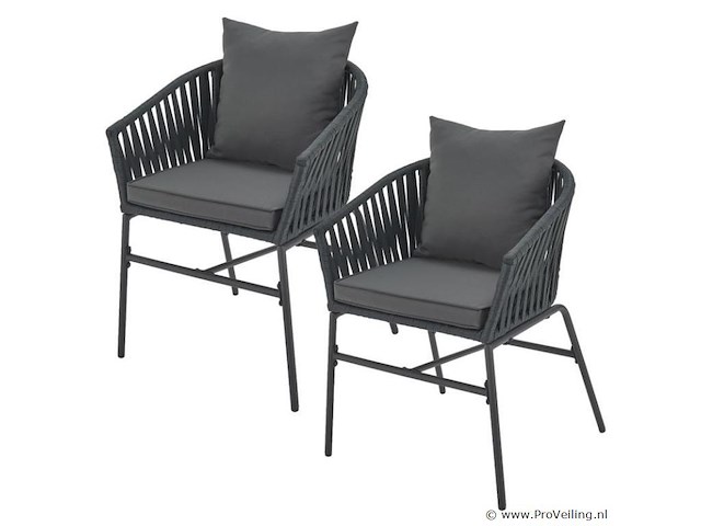 2 tuinstoelen met touwgaas - donkergrijs - incl. rug- en zitkussens - afbeelding 1 van  11