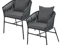 2 tuinstoelen met touwgaas - donkergrijs - incl. rug- en zitkussens - afbeelding 1 van  11