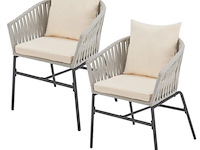 2 tuinstoelen met touwgaas - lichtgrijs - incl. rug- en zitkussens - afbeelding 1 van  13