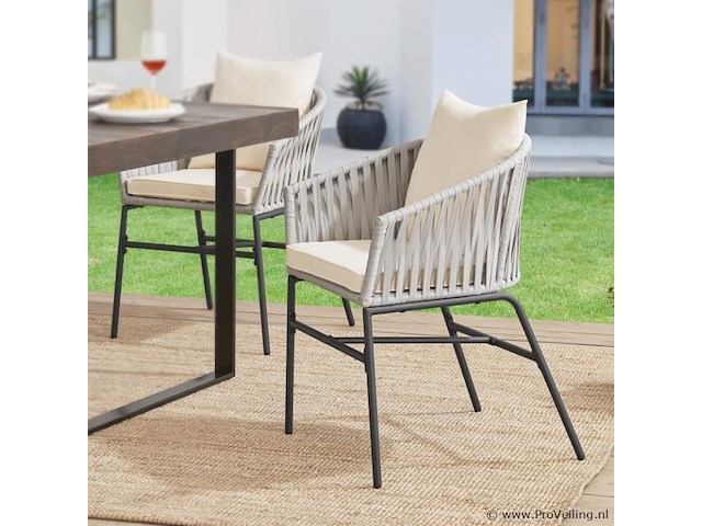 2 tuinstoelen met touwgaas - lichtgrijs - incl. rug- en zitkussens - afbeelding 6 van  13