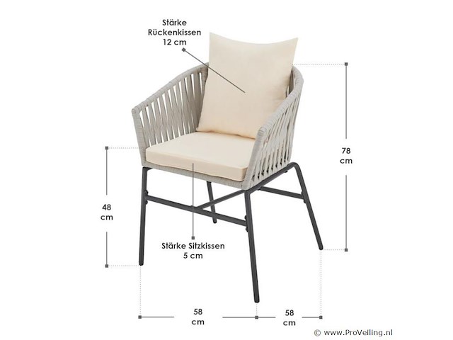 2 tuinstoelen met touwgaas - lichtgrijs - incl. rug- en zitkussens - afbeelding 9 van  13