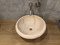 2 x natuursteen travertin beige waskom 40,6x15 cm - afbeelding 1 van  7