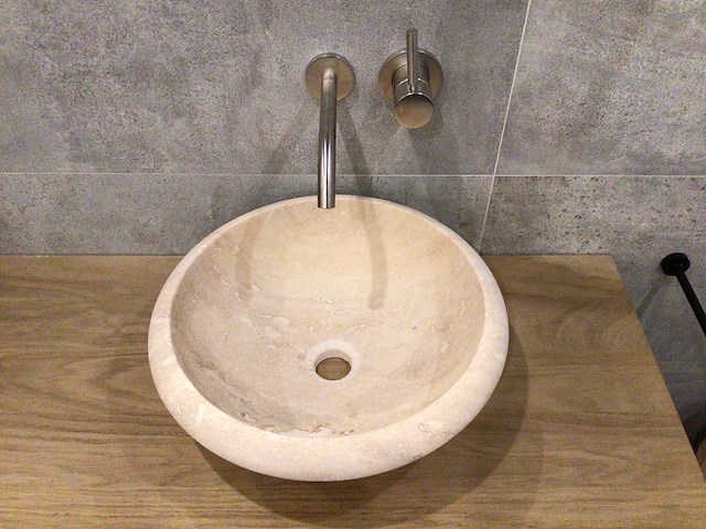 2 x natuursteen travertin beige waskom 40,6x15 cm - afbeelding 3 van  7