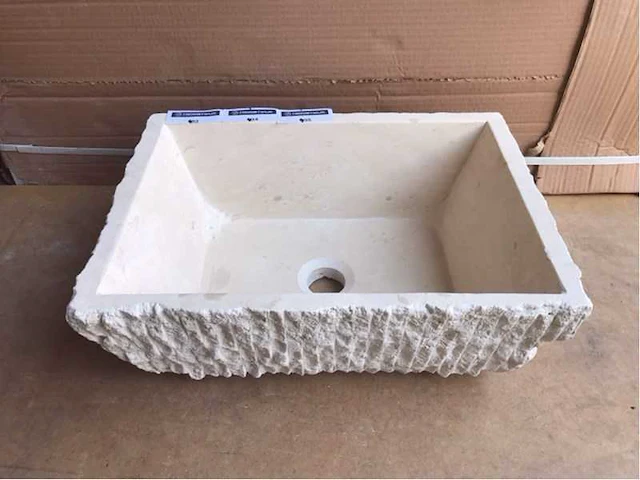 2 x natuursteen travertin beige waskom 44x32x16 cm - afbeelding 2 van  6