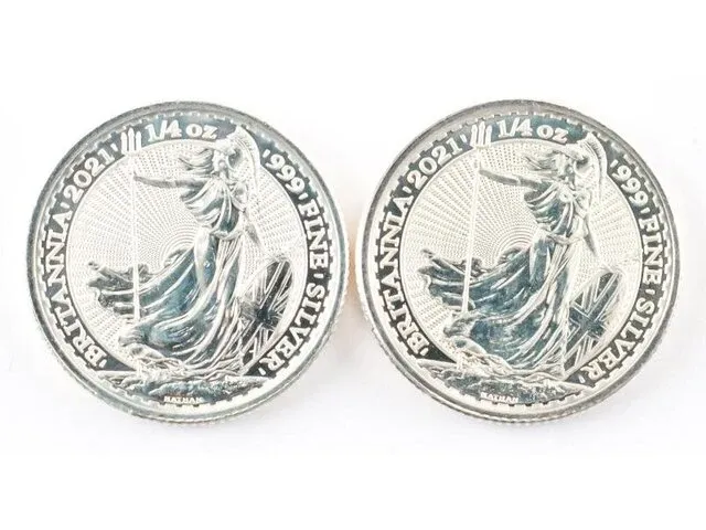 2 zilveren munten groot brittannië (2x 1/4 ounce) - afbeelding 2 van  2