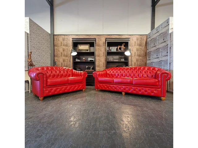 2-zits + 3-zits set chesterfield, melbourne, rood - afbeelding 1 van  5