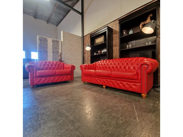 2-zits + 3-zits set chesterfield, melbourne, rood - afbeelding 3 van  5