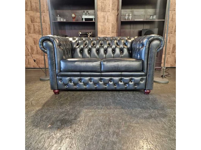 2-zits bank chesterfield, brighton, blauw - afbeelding 1 van  3
