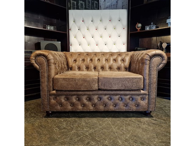 2-zits bank chesterfield, brighton, bruin - afbeelding 1 van  6