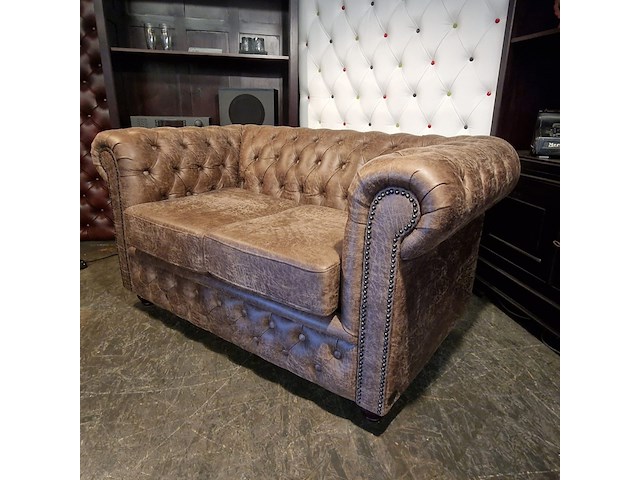 2-zits bank chesterfield, brighton, bruin - afbeelding 3 van  6