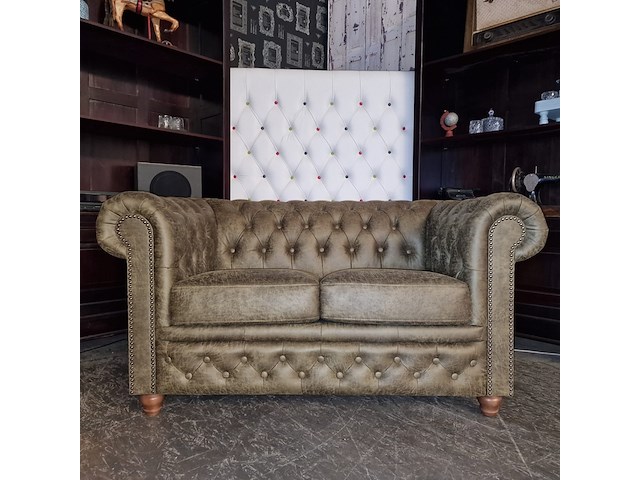 2-zits bank chesterfield, brighton, groen - afbeelding 1 van  6