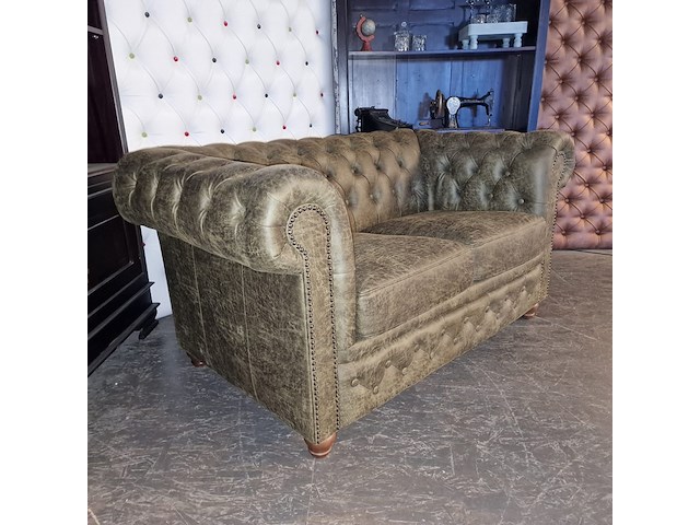 2-zits bank chesterfield, brighton, groen - afbeelding 2 van  6