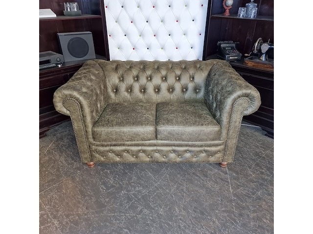 2-zits bank chesterfield, brighton, groen - afbeelding 3 van  6