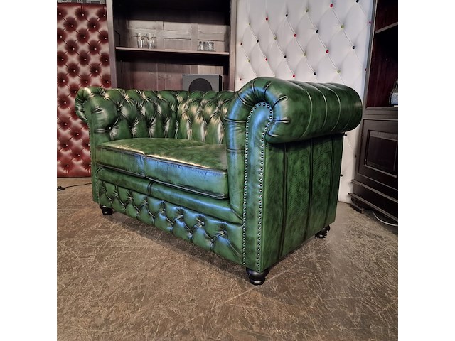 2-zits bank chesterfield, brighton, groen - afbeelding 2 van  6