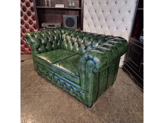 2-zits bank chesterfield, brighton, groen - afbeelding 5 van  6
