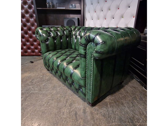 2-zits bank chesterfield, brighton, groen - afbeelding 3 van  5