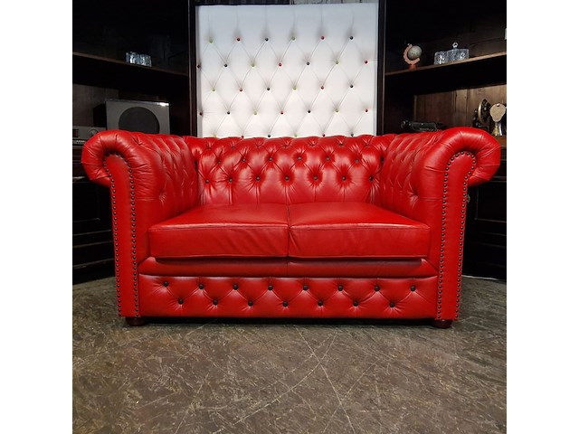 2-zits bank chesterfield, brighton, rood - afbeelding 1 van  6