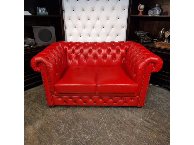 2-zits bank chesterfield, brighton, rood - afbeelding 2 van  6