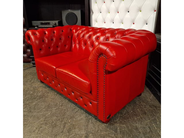 2-zits bank chesterfield, brighton, rood - afbeelding 3 van  6