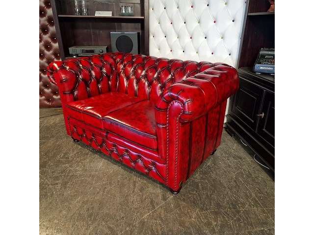 2-zits bank chesterfield, brighton, rood - afbeelding 1 van  5