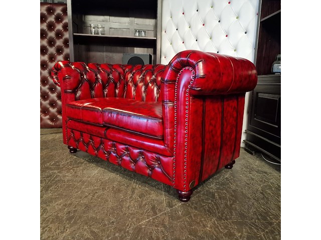 2-zits bank chesterfield, brighton, rood - afbeelding 4 van  5