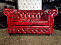 2-zits bank chesterfield, brighton, rood - afbeelding 5 van  5