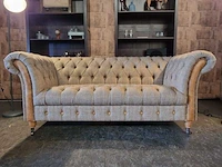 2-zits bank chesterfield, harris tweed , beige - afbeelding 1 van  4
