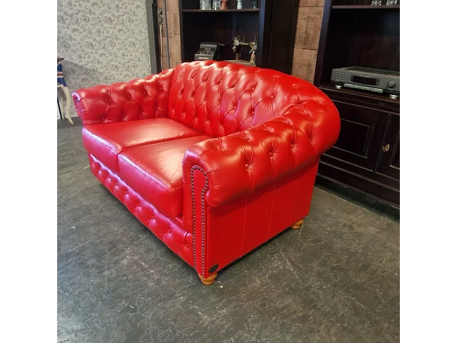 2-zits bank chesterfield, melbourne, rood - afbeelding 3 van  5