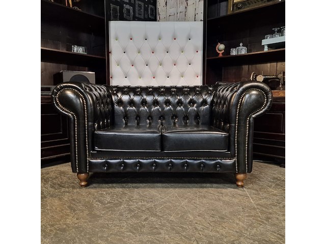 2-zits bank chesterfield, nal, zwart - afbeelding 1 van  5