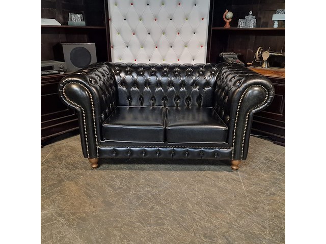 2-zits bank chesterfield, nal, zwart - afbeelding 3 van  5
