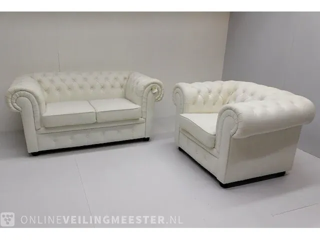 2 zits bank + fauteuil combinatie chesterfield, comfort, wit - afbeelding 1 van  4