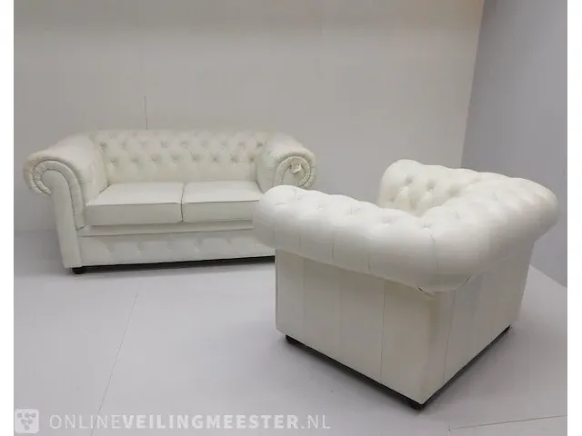 2 zits bank + fauteuil combinatie chesterfield, comfort, wit - afbeelding 2 van  4