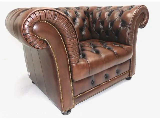 2 zits bank + fauteuil combinatie chesterfield, winchester, bruin - afbeelding 3 van  4