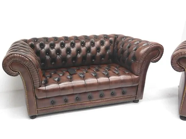 2 zits bank + fauteuil combinatie chesterfield, winchester, bruin - afbeelding 4 van  4