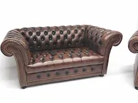 2 zits bank + fauteuil combinatie chesterfield, winchester, bruin - afbeelding 4 van  4
