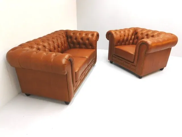 2 zits bankstel + fauteuil combinatie chesterfield, arsenal john, bruin - afbeelding 1 van  5