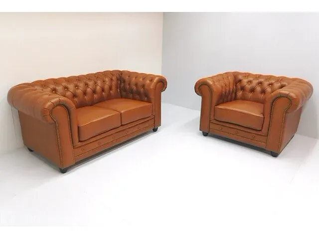 2 zits bankstel + fauteuil combinatie chesterfield, arsenal john, bruin - afbeelding 5 van  5
