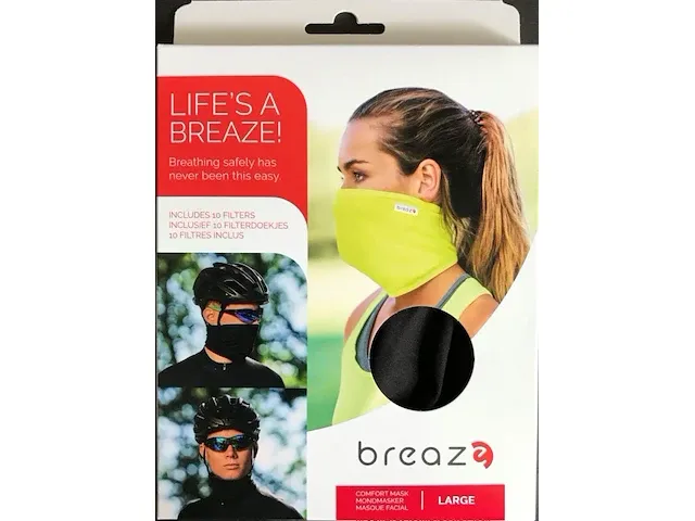 20 breaze mondmaskers inclusief 10 filterdoekjes normale prijs €14,95 veel gebruikt in sport medium zwart - afbeelding 2 van  7