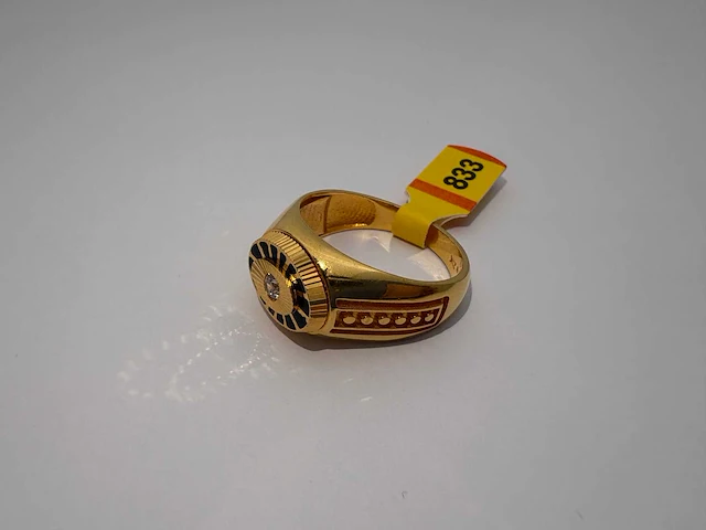 20 karaats geelgouden pinkring met zirkonia - afbeelding 1 van  2