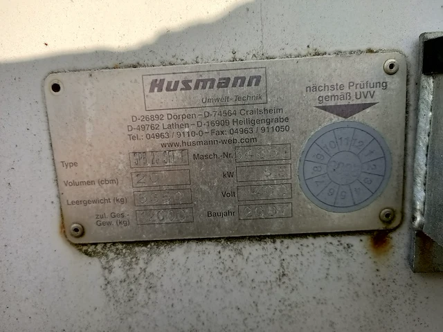 20 m3 haakarm afzet perscontainer, husmann, spb20 sel-e, wit, 2007 - afbeelding 12 van  12