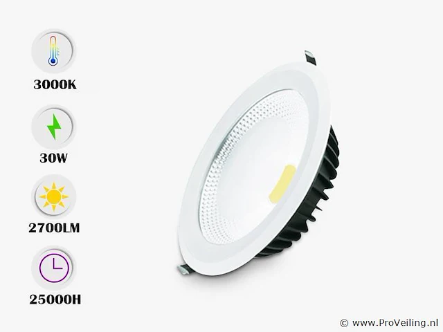 20 x led inbouwspot – 30w – 3000k warm wit – cob – rond – 2700 lm – ø300 mm – ip20 - afbeelding 1 van  4