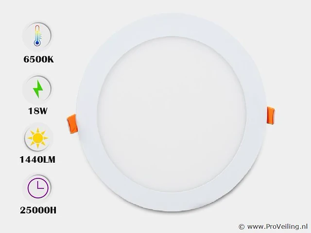 20 x led-paneel – inbouw rond – 18w – 6500k – koud wit - afbeelding 1 van  4