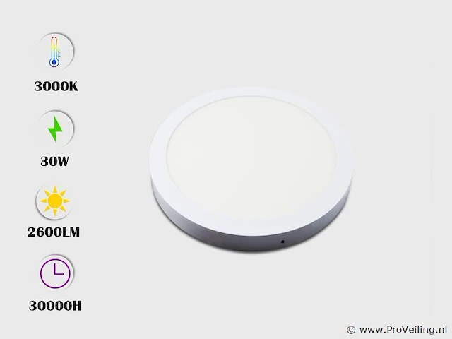 20 x led-paneel – ronde opbouwmontage – 30w – 3000k – warm wit - afbeelding 2 van  4