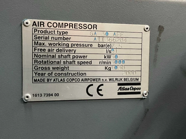 2000 atlas copco ga 30 aff schroefcompressor - afbeelding 9 van  9