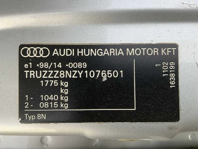 2000 audi tt roadster personenauto - afbeelding 50 van  54