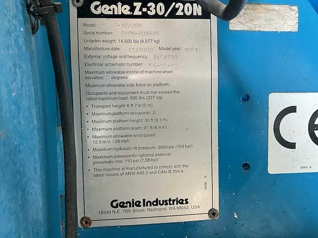 2000 genie z-30/20n hoogwerker - afbeelding 15 van  22