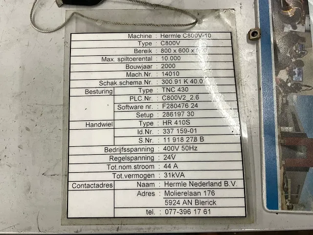 2000 hermle c800v cnc bewerkingscentra - afbeelding 15 van  37