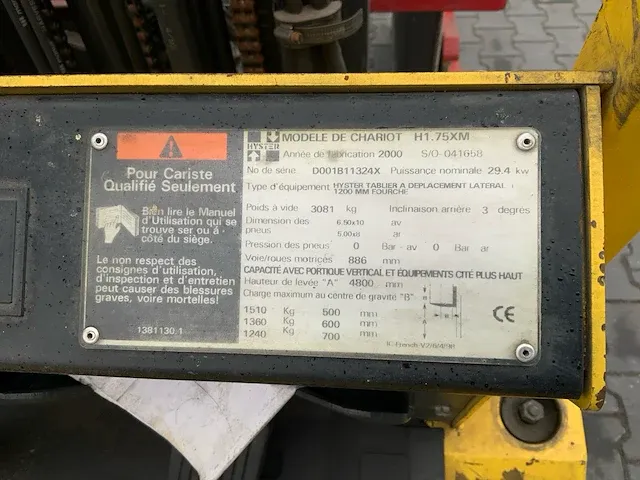 2000 hyster h1.75xm vorkheftruck - afbeelding 17 van  24